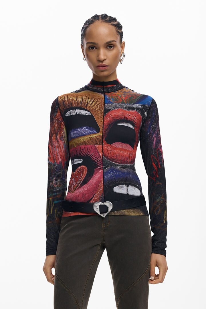 LANGERMIG T-SHIRT MET HOGE KRAAG