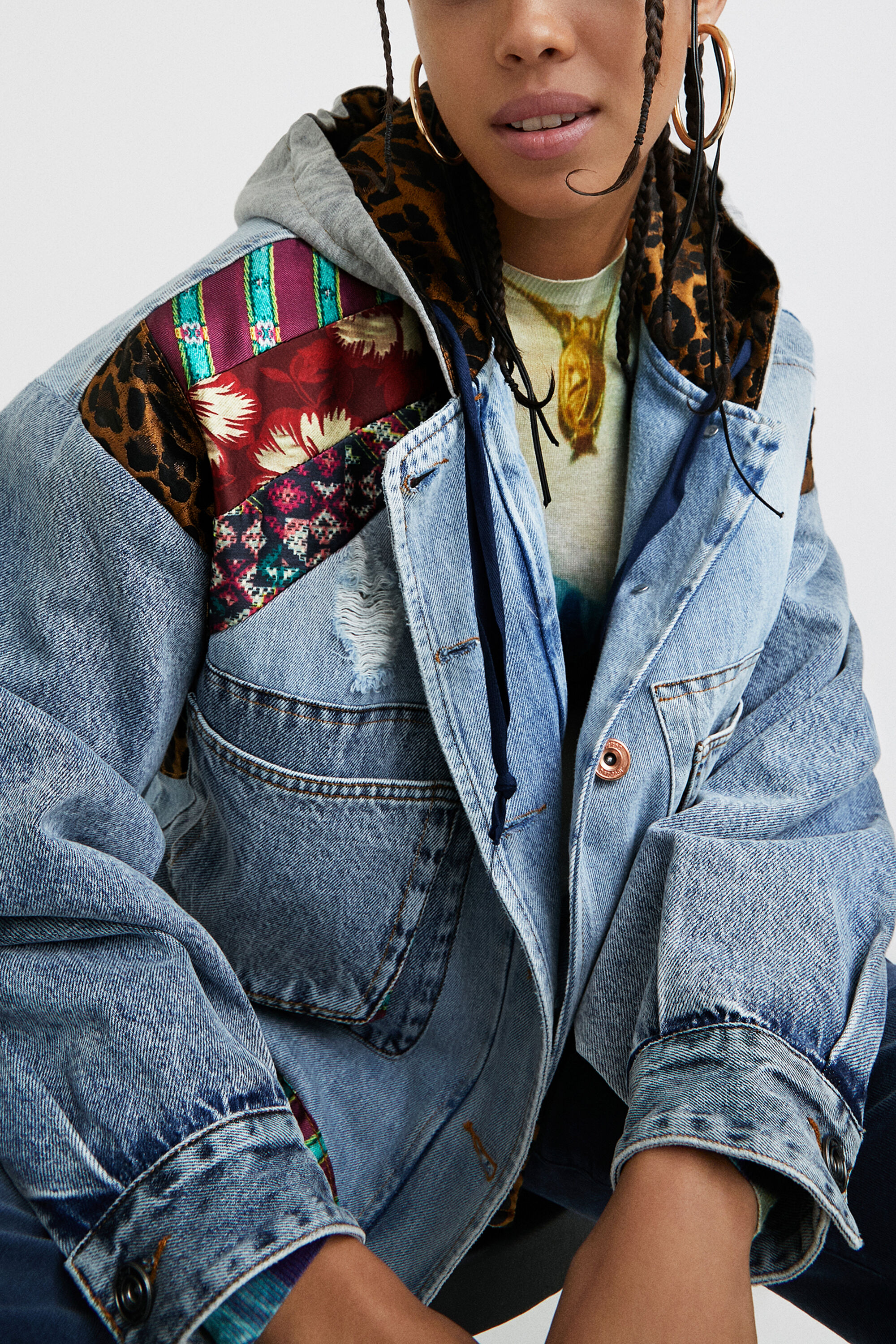 Oversize denim hooded jacket