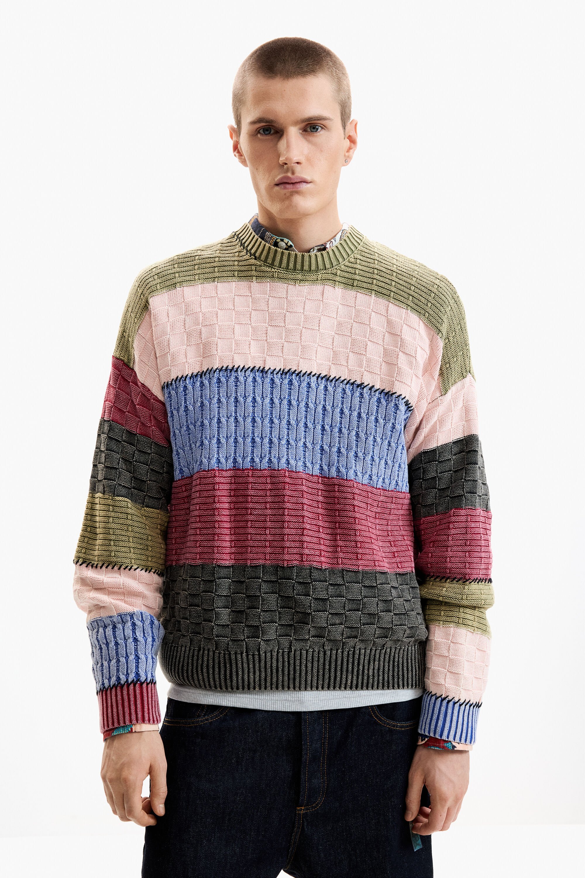 Desigual, Strickpullover mit Steppnähten, Herren, Baumwolle, XL