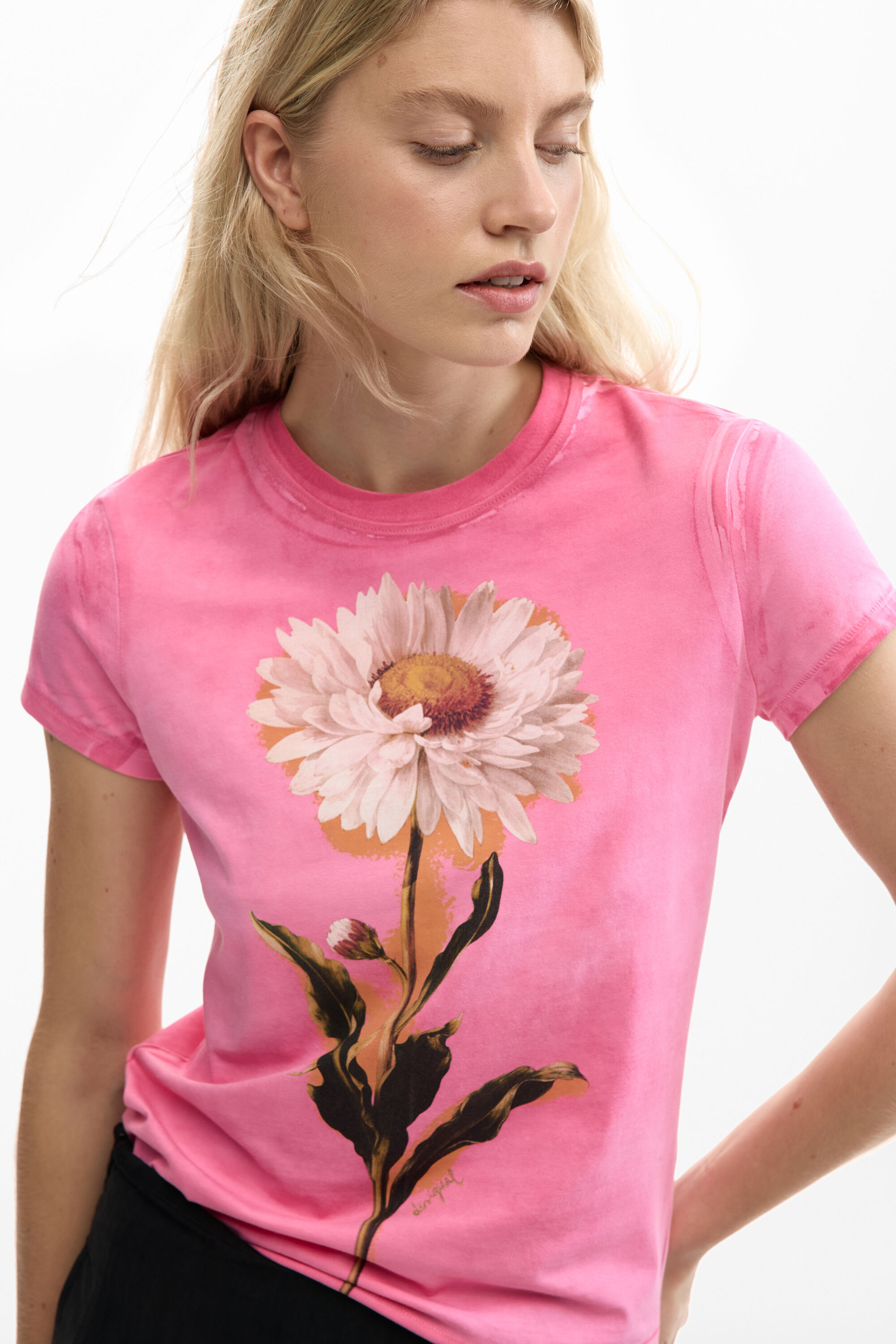 Fitted daisy T-shirt pink Women's I Desigual.com