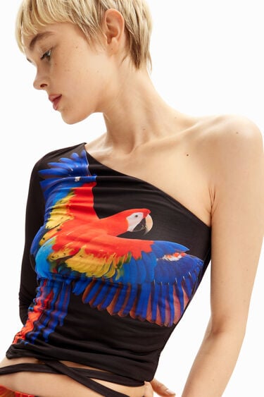 Koszulka asymetryczna z papugą Tyler McGillivary | Desigual