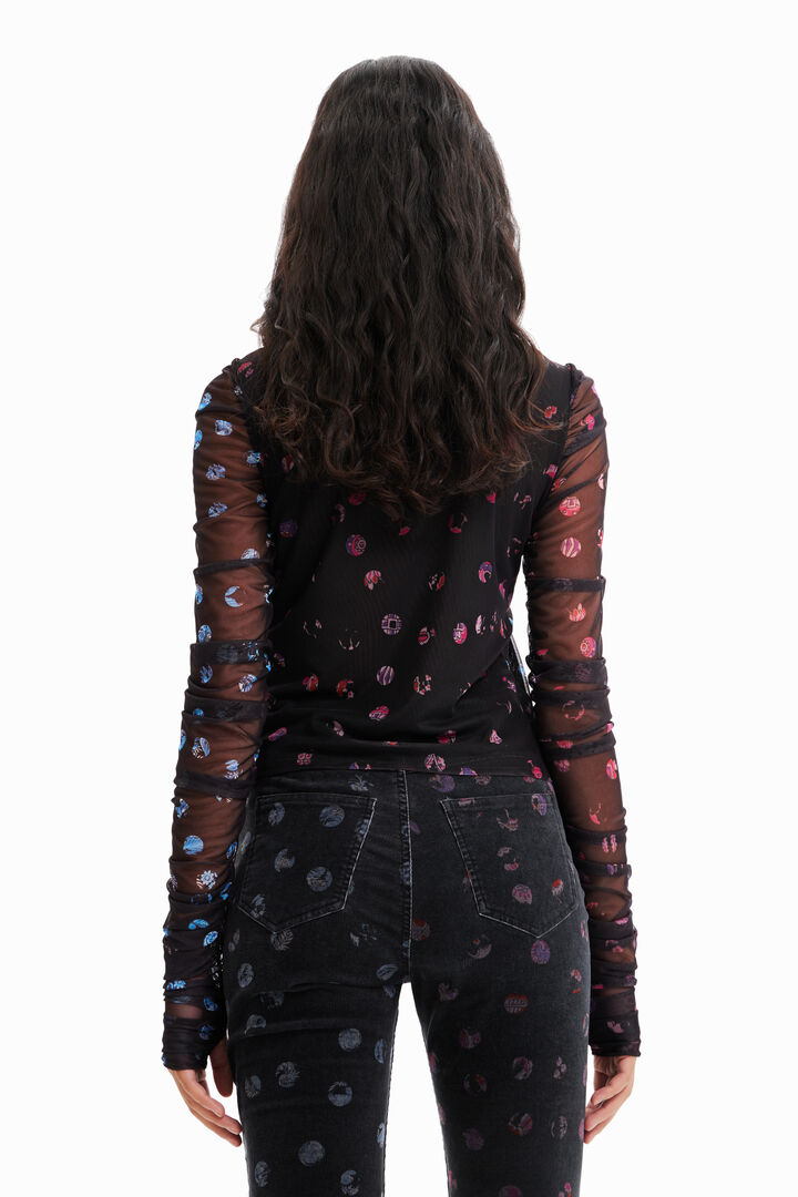 Camiseta tul patch lunares y flores | Desigual