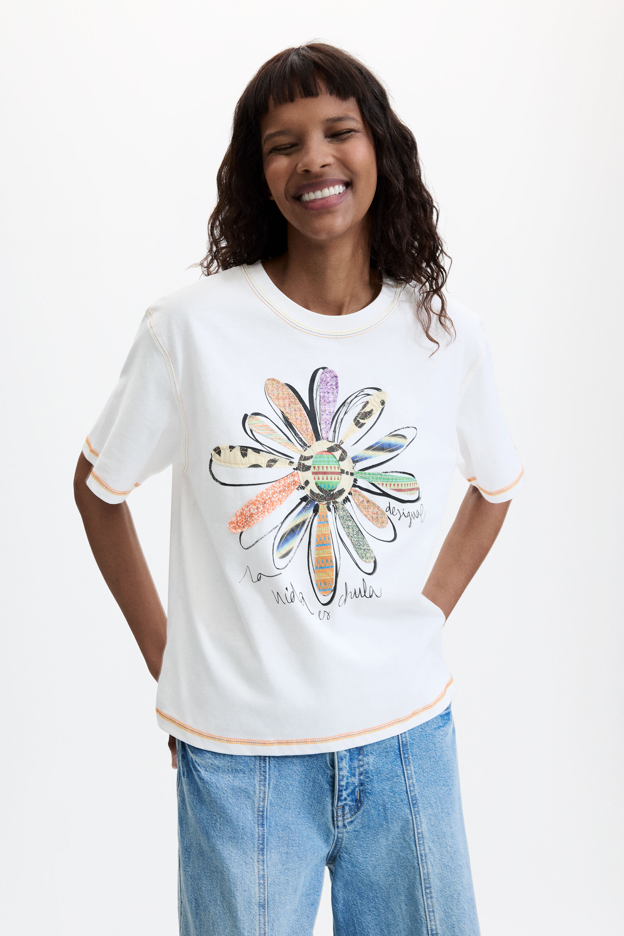 フローラルプリントTシャツ 100％コットン ホワイト 女性用 I Desigual.com