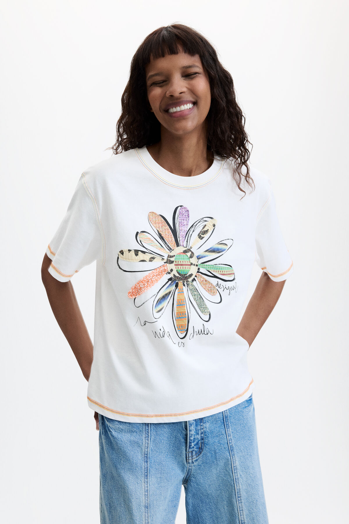 フローラルプリントTシャツ 100％コットン ホワイト 女性用 I Desigual.com