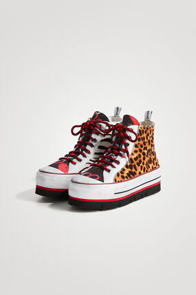 Animal patchwork high-top sneakers