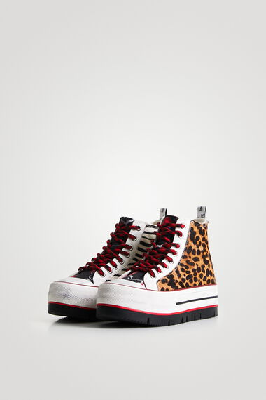 Animal patchwork high-top sneakers