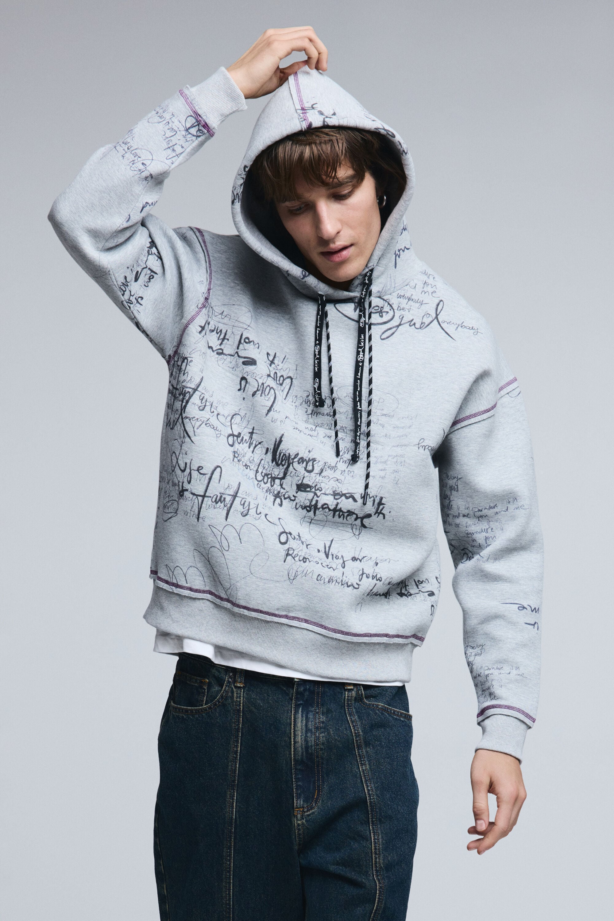 レタリング入りフード付きスウェット グレー メンズ I Desigual.com