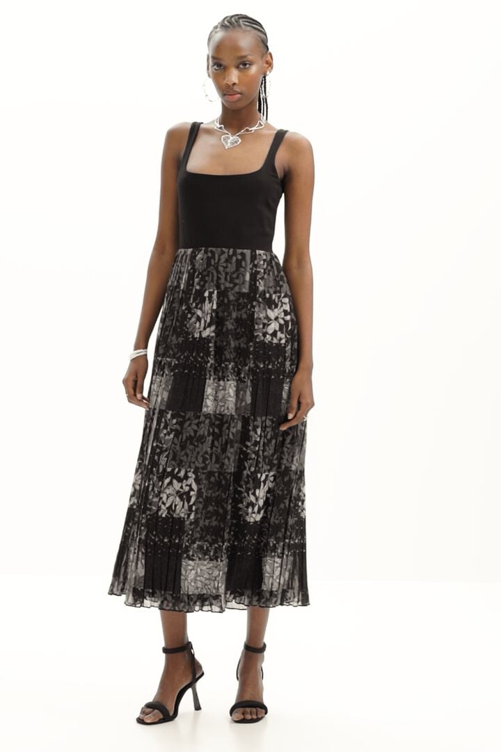 Vestido midi combinado plisado | Desigual