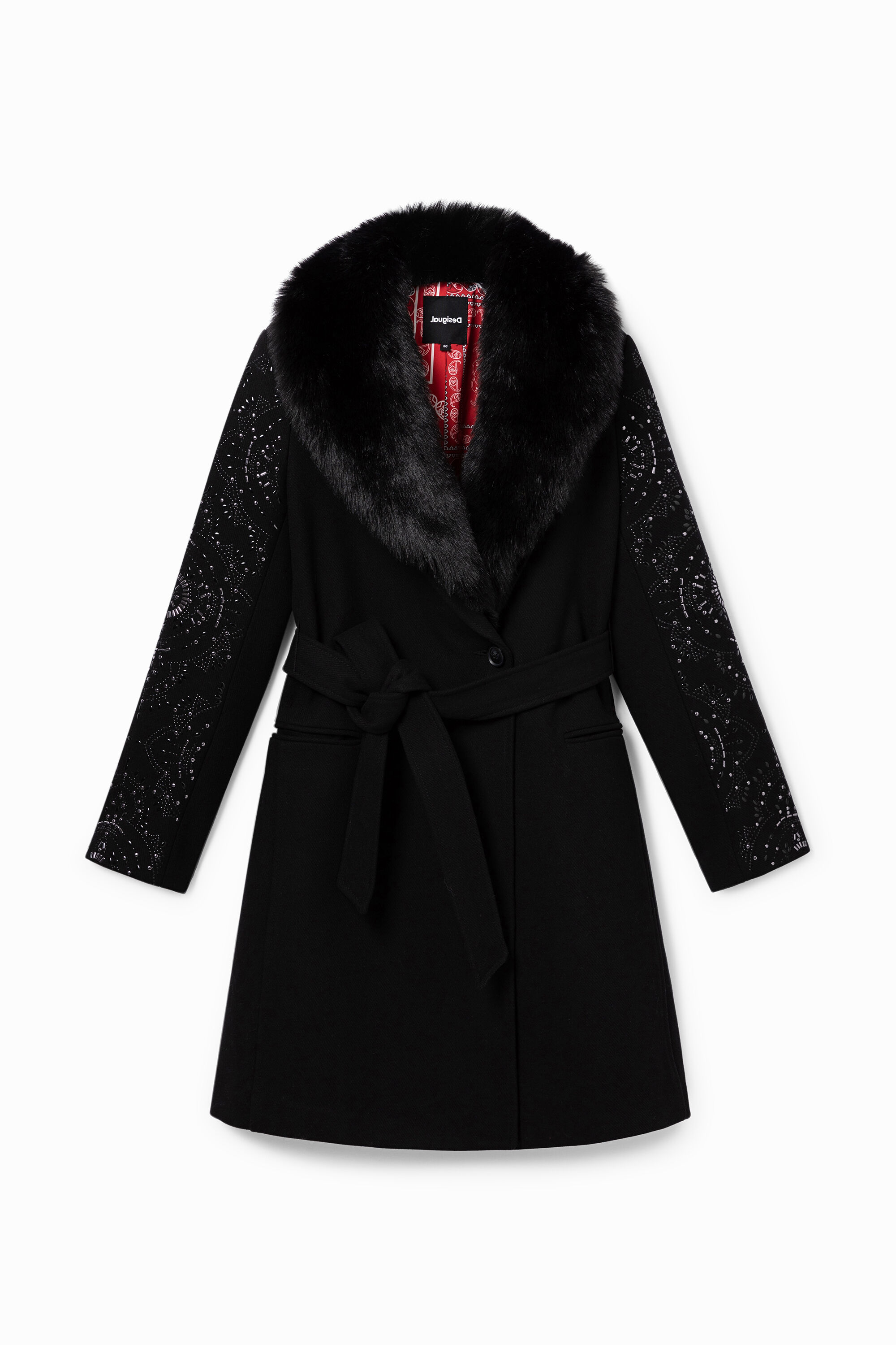 Coat with fur collar - BLACK - 40