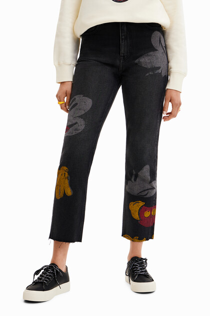 Straight cropped jeans Mickey Mouse