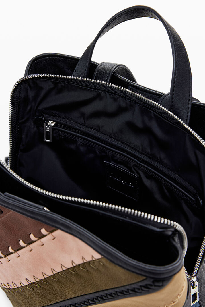 Mochila efecto piel puntadas mediana | Desigual