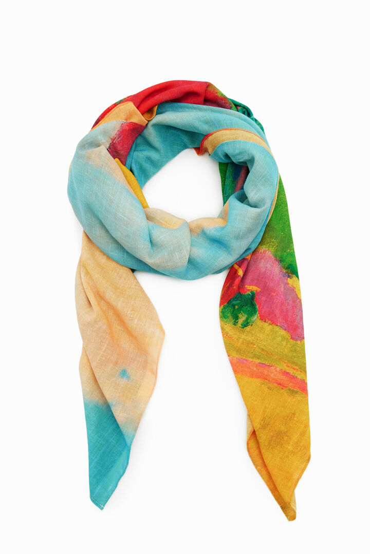 Scarf with Gauguin landscape print. | Desigual
