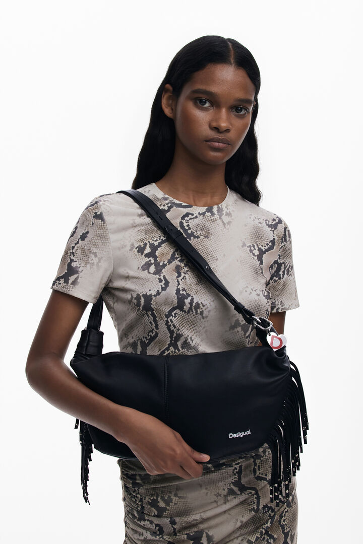 Medium leather fringe bag | Desigual