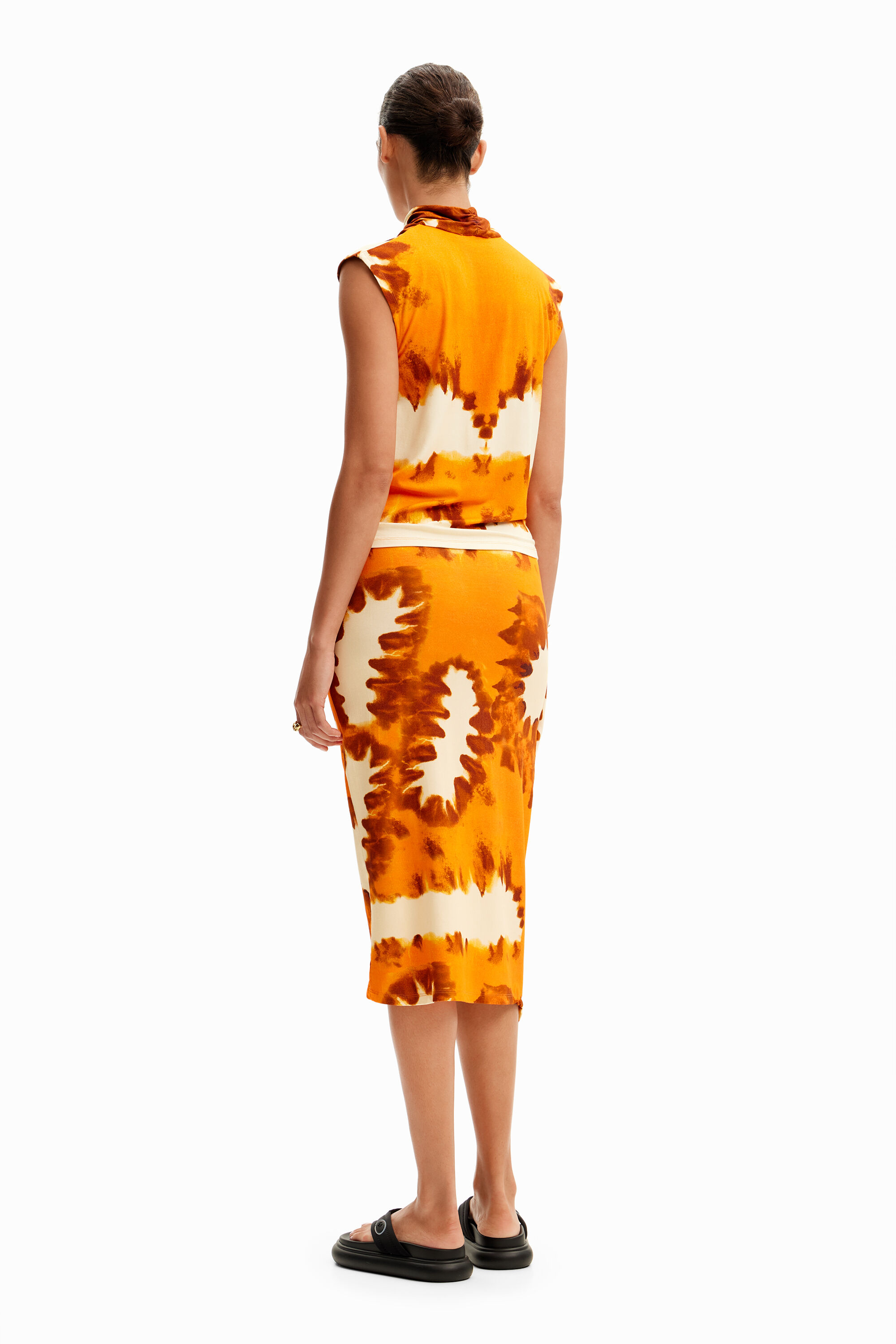 Shop Desigual Tie-dye Wrap Midi Skirt In Orange