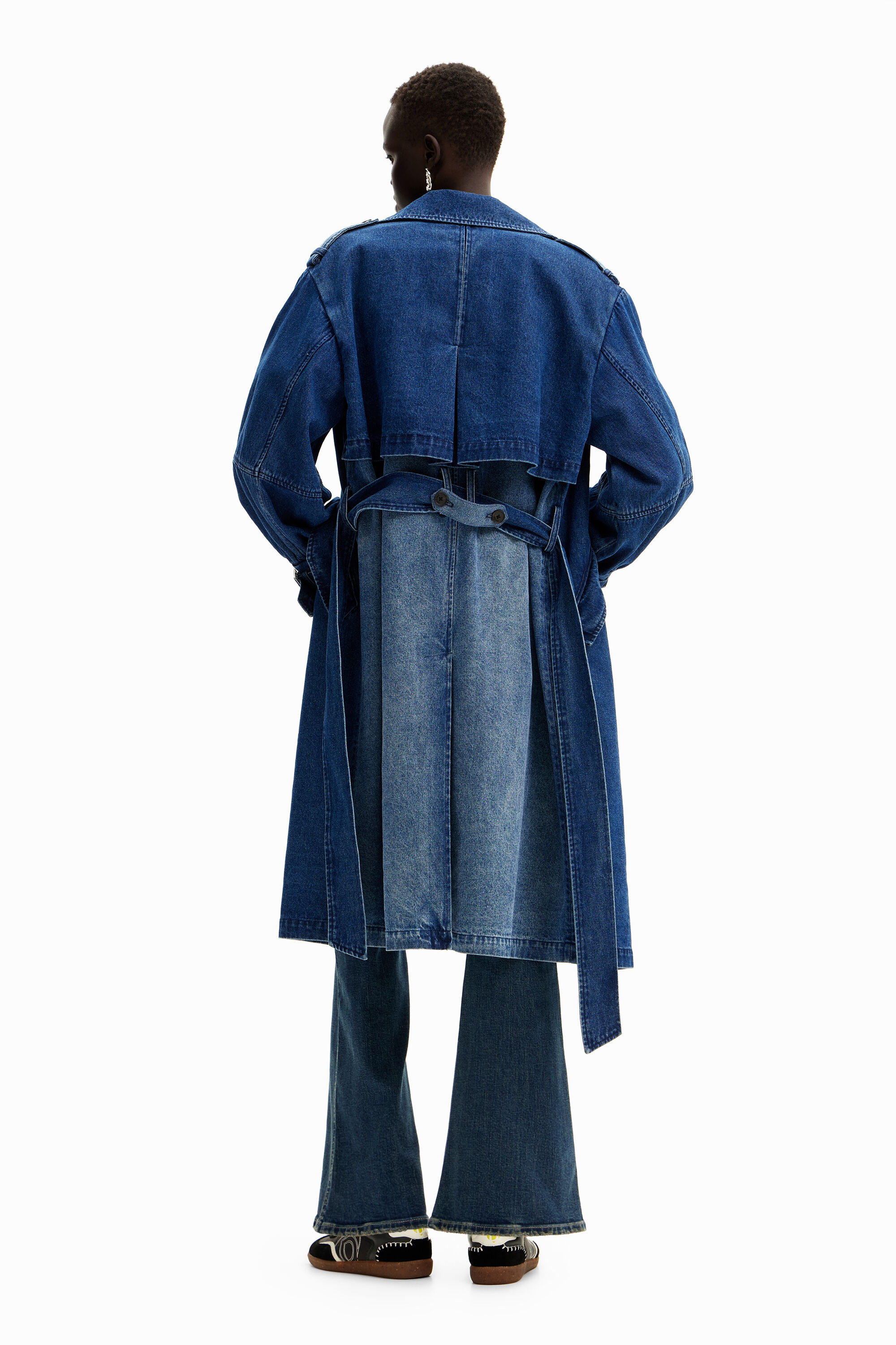 Shop Desigual Oversize Denim Trench Coat In Blue