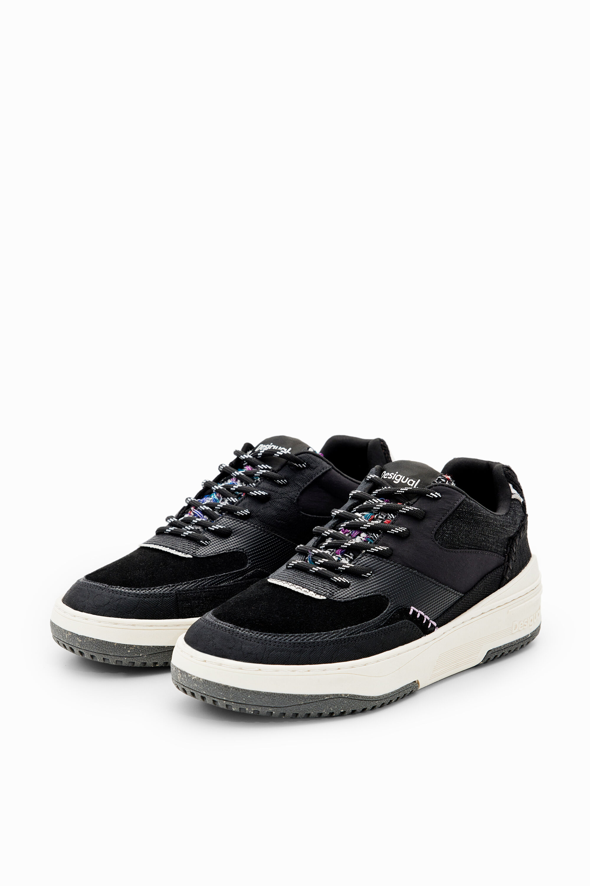 Shop Desigual Retro Chunky Patchwork Sneakers In Black