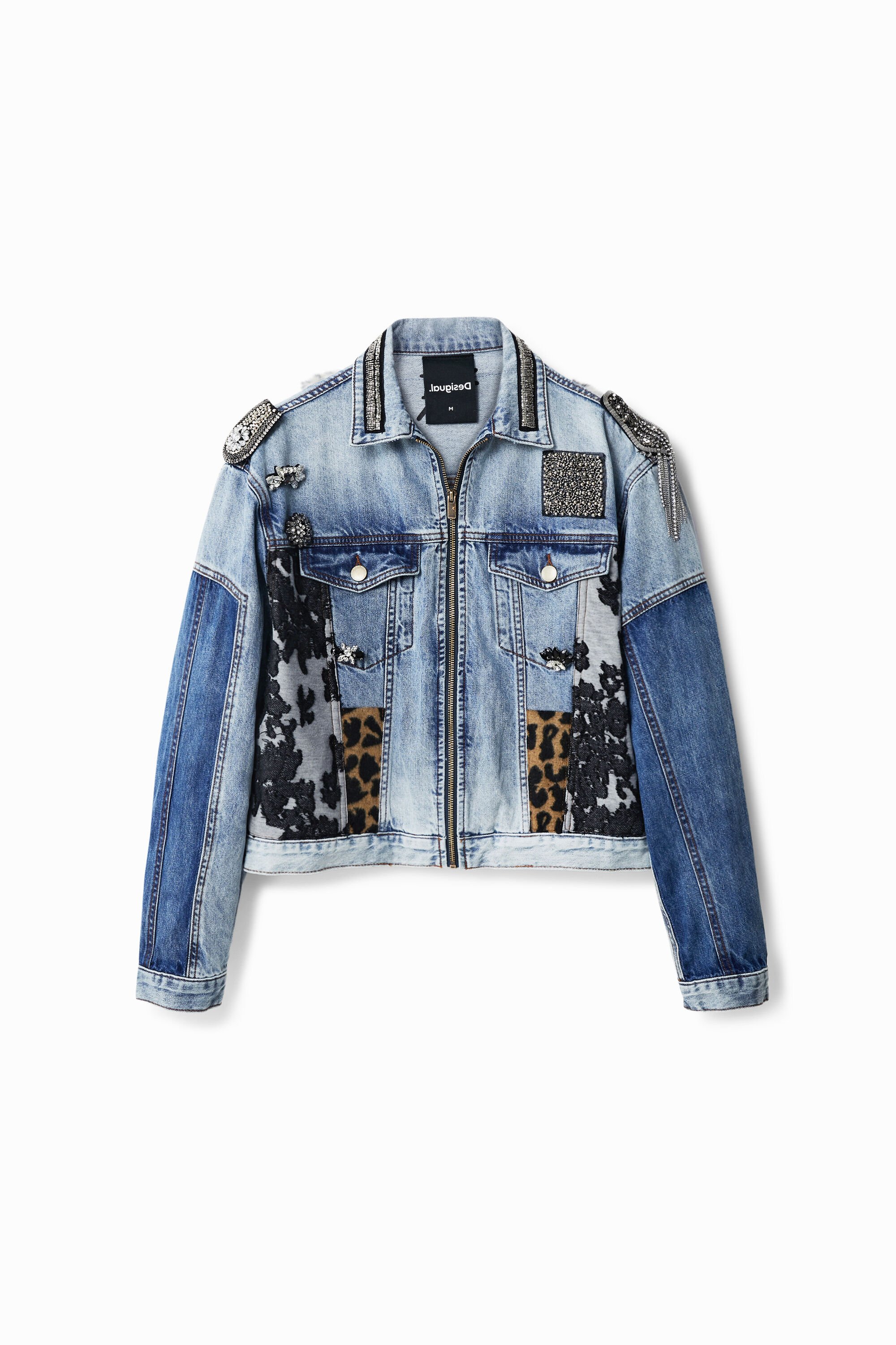 Patchwork denim trucker jacket outlet