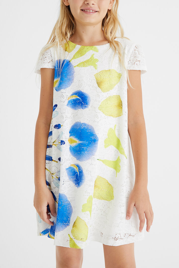 Kurzes Kleid Schweizer Lochstickerei Aufdruck | Desigual