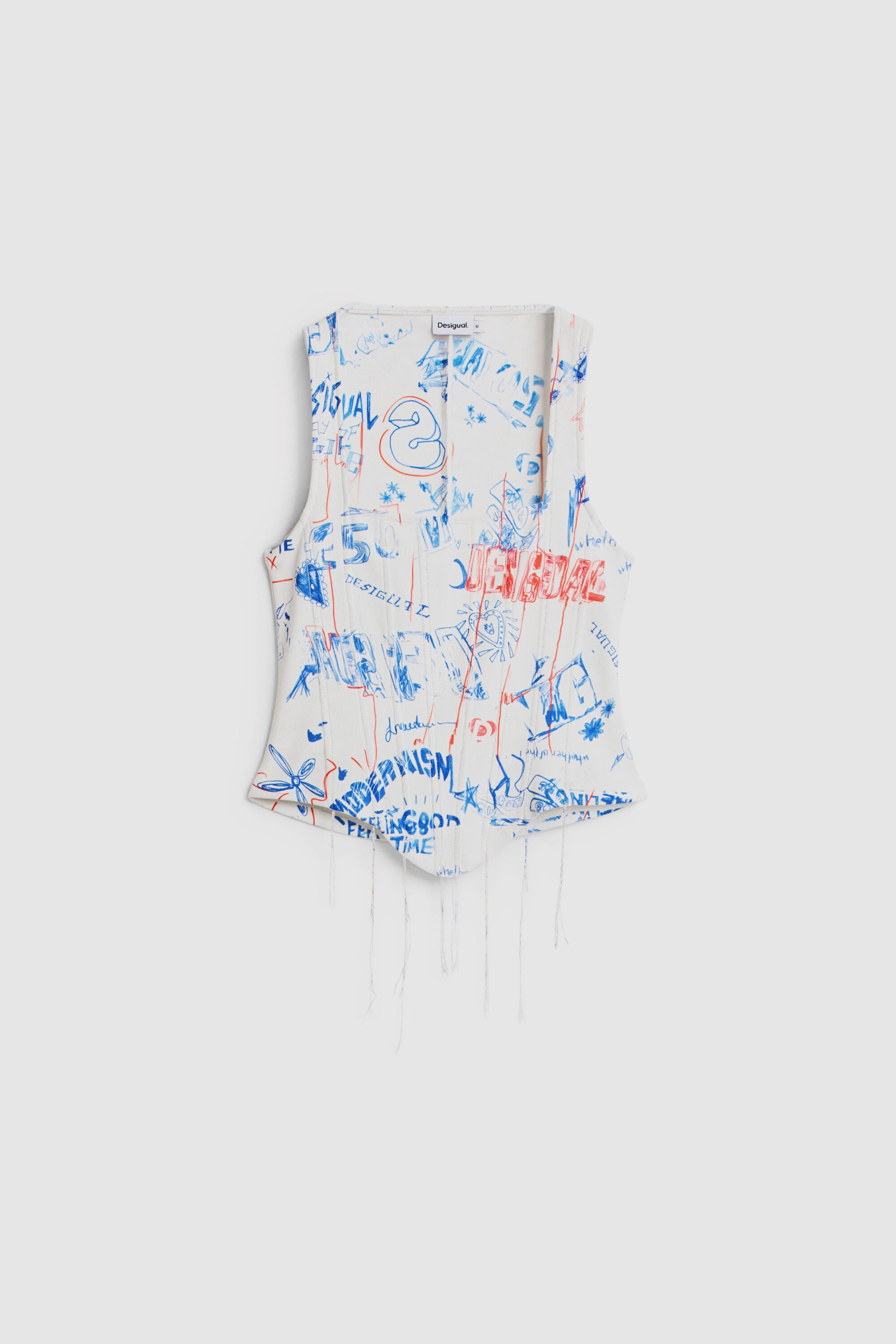 Camiseta corset grafitti, Poliester, Blanco, L