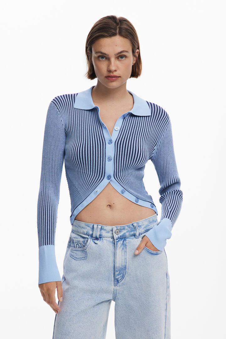 Striped button sweater