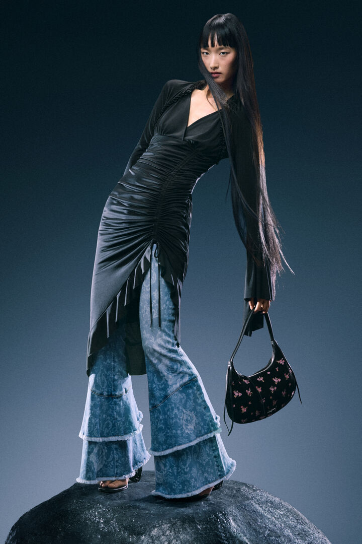 asymmetric dress with flared sleeves