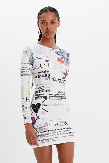 Short slim newspaper dress | Desigual