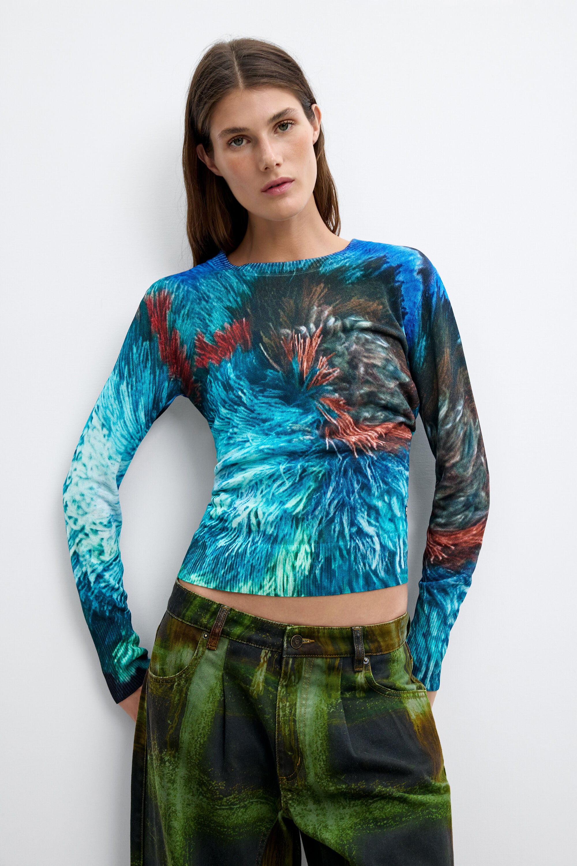 Desigual Mulher Azul Suéter Estampado M. C. Lacroix, M
