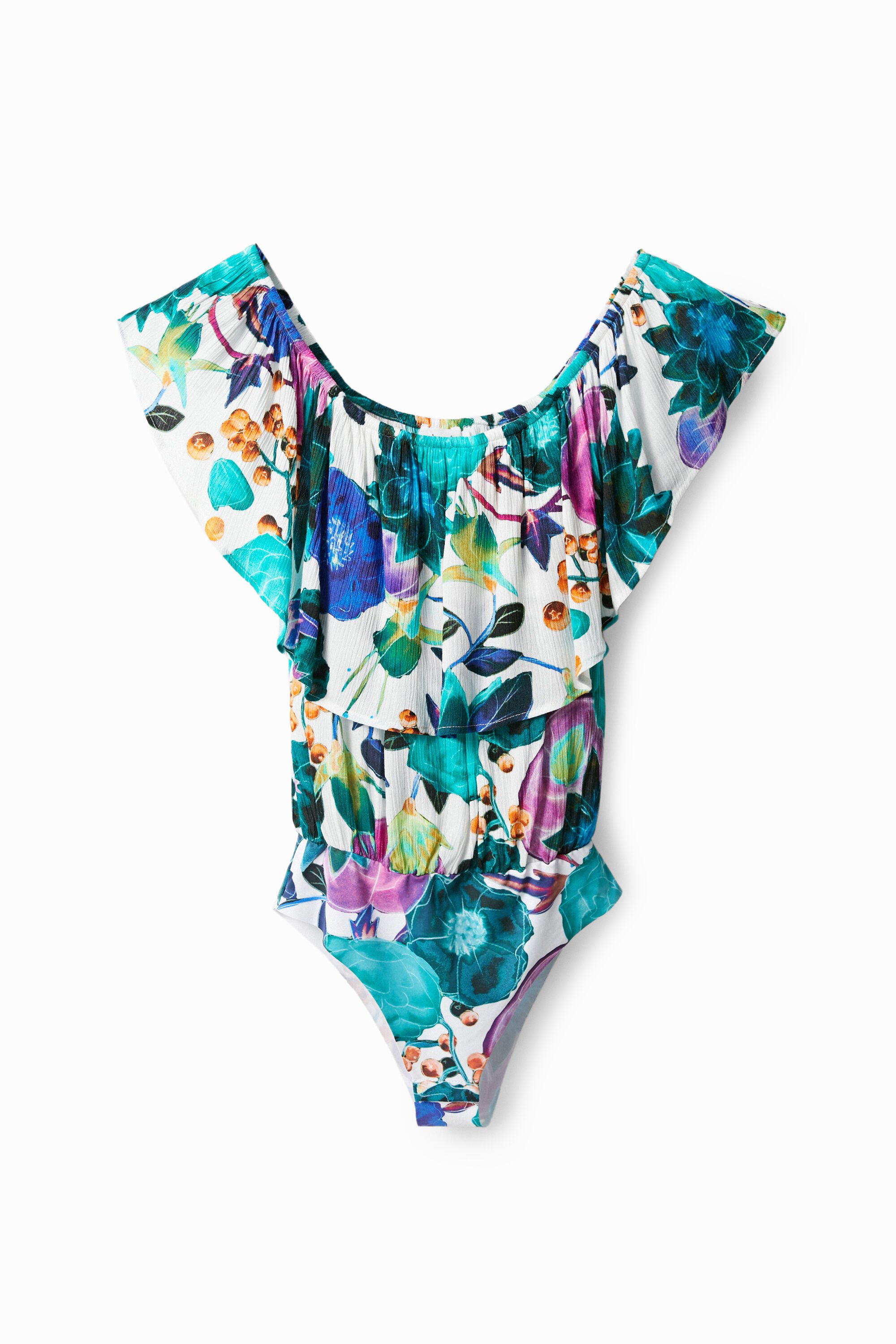 Desigual Boat Neck Floral Bodysuit In Green