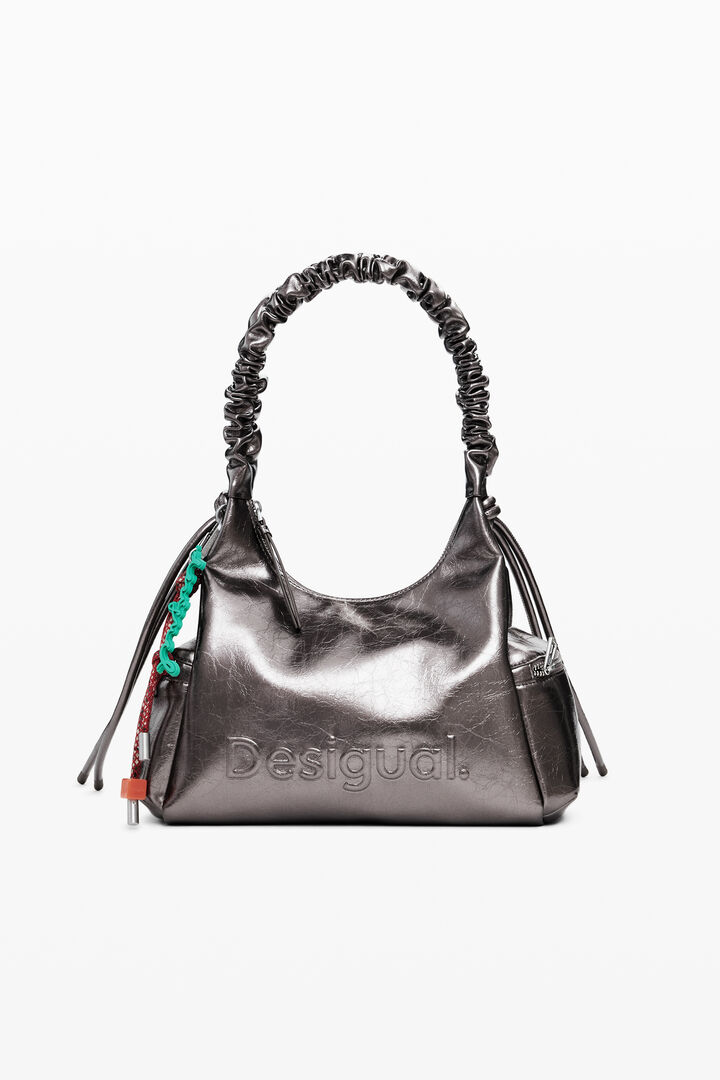 Metallic medium 3D logo bag with ruched handle