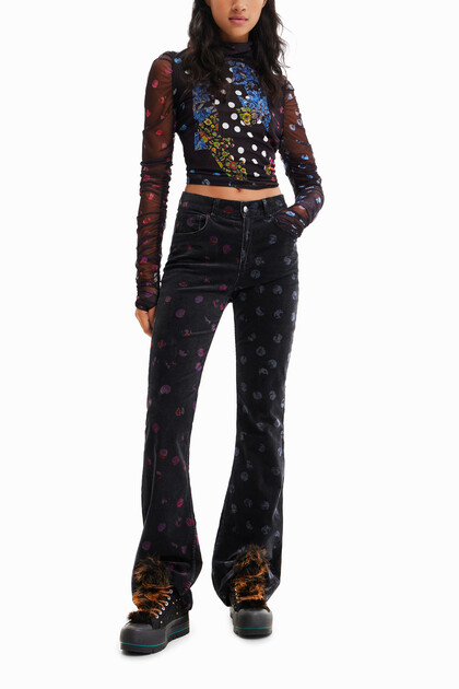 Corduroy trousers with polka dot print