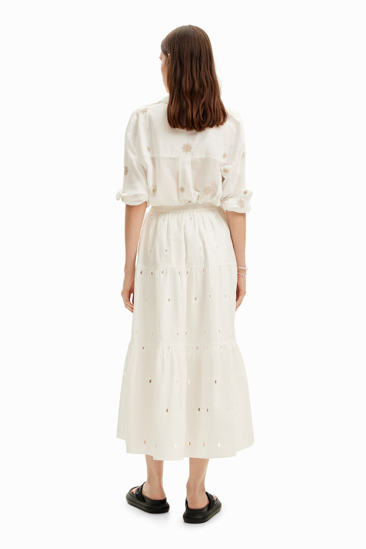 Falda midi bordado suizo | Desigual