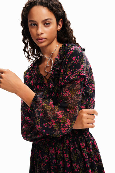 Short floral chiffon dress | Desigual