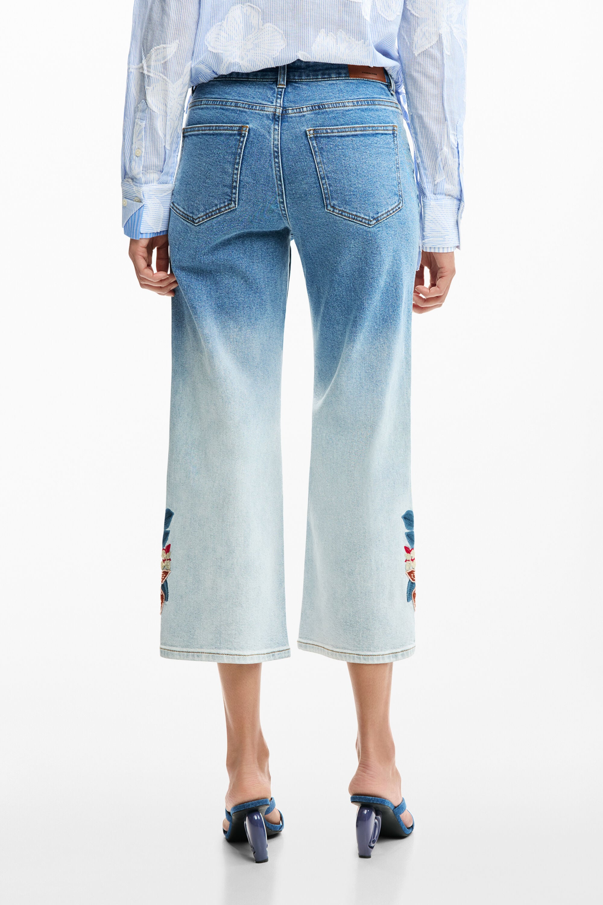 刺繍入りデニムキュロットパンツ 青 女性用 I Desigual.com