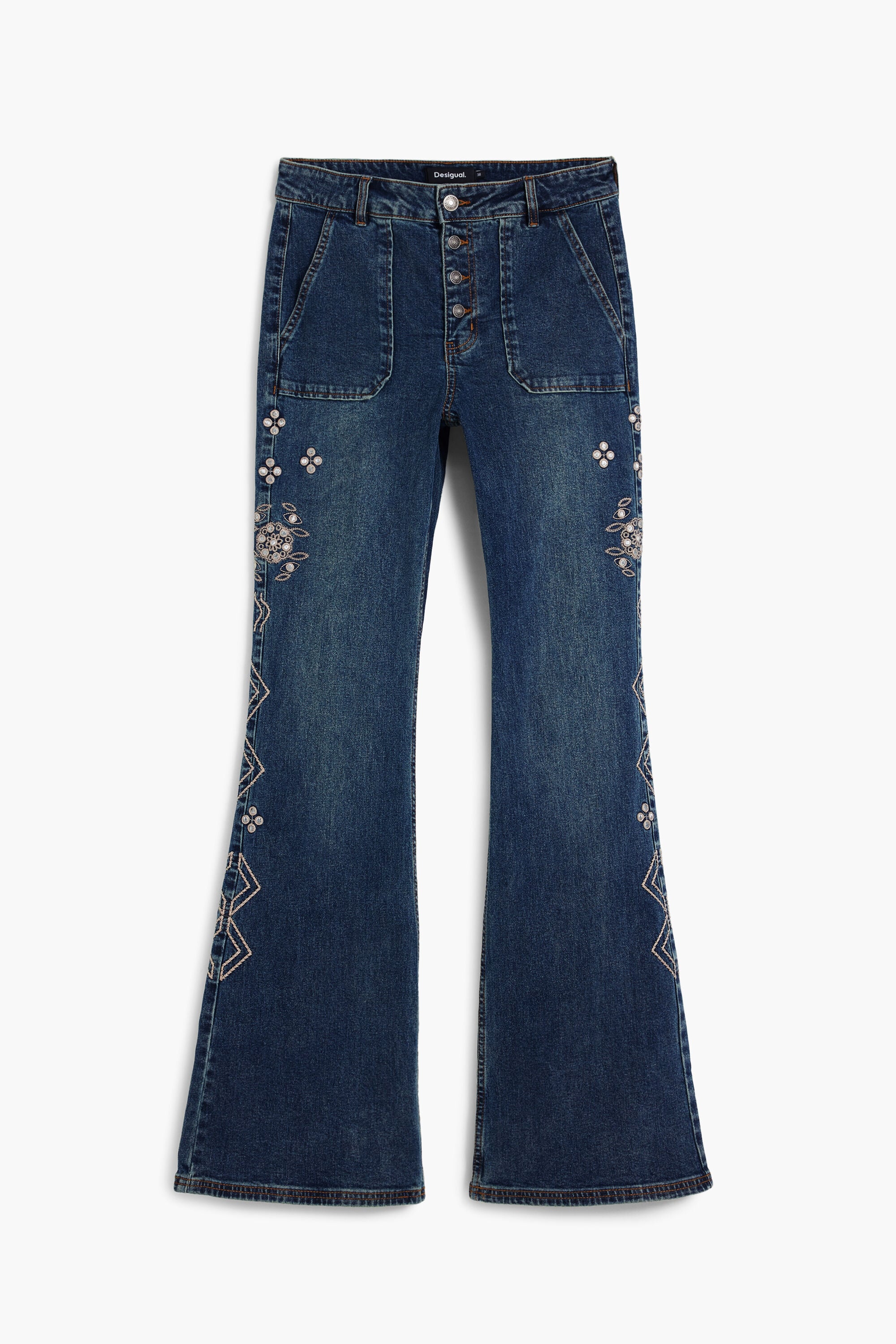Pantalón vaquero flare bordados