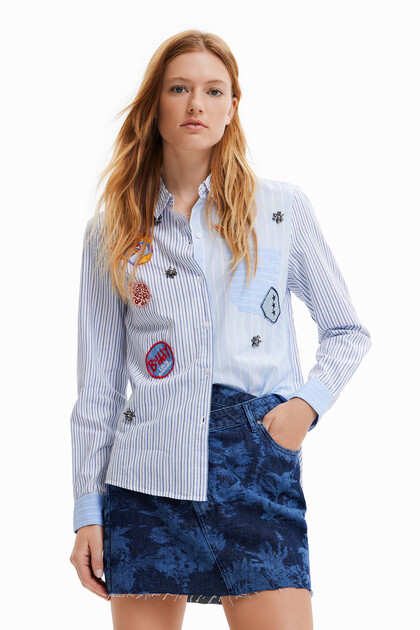 Chemise rayures patchs universitaires