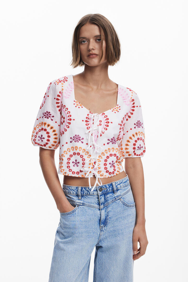 Printed Boho tie blouse