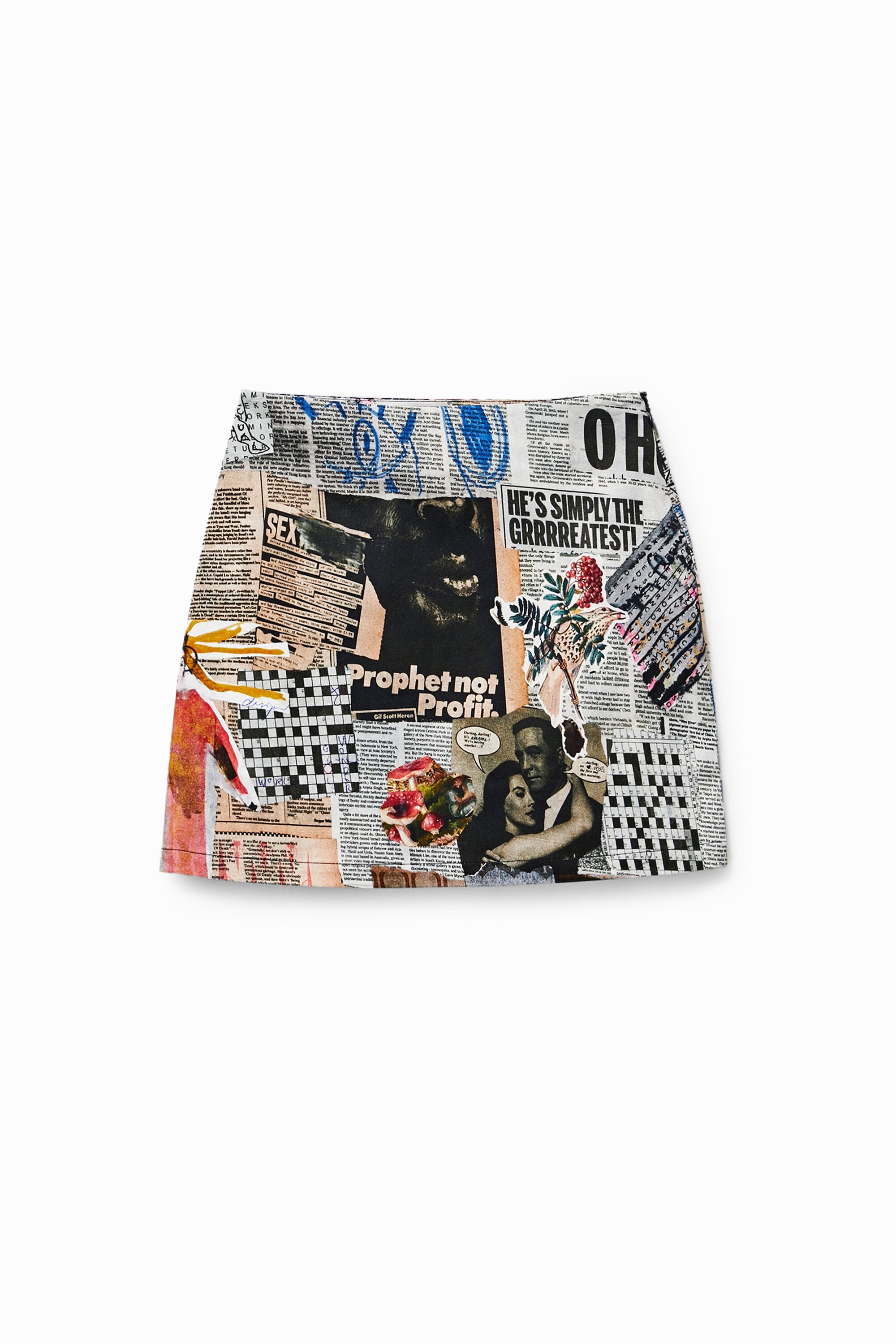 Desigual Newspaper Collage Slim Miniskirt In White