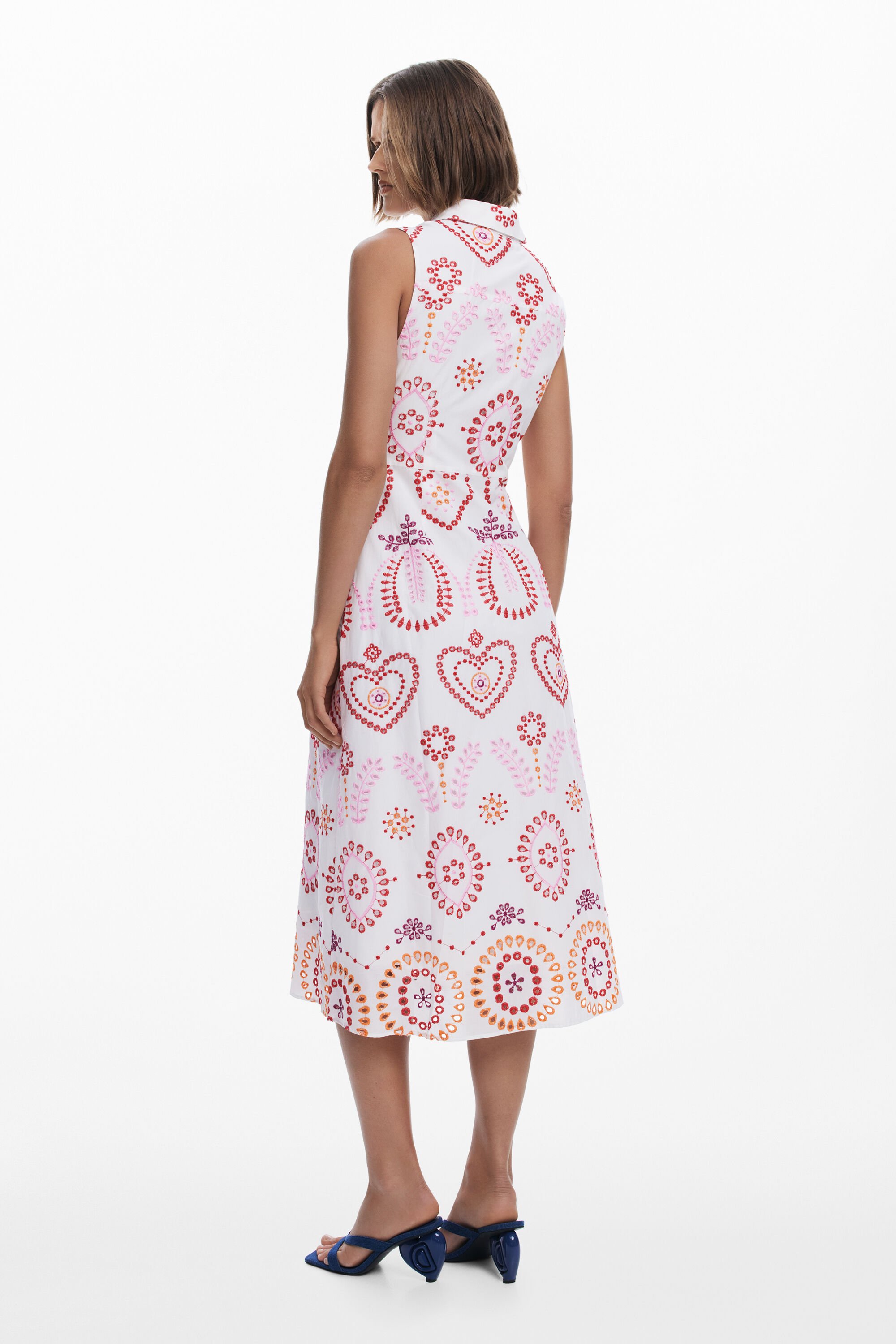 Desigual Embroidered Sleeveless Cotton Shirtdress In Pink