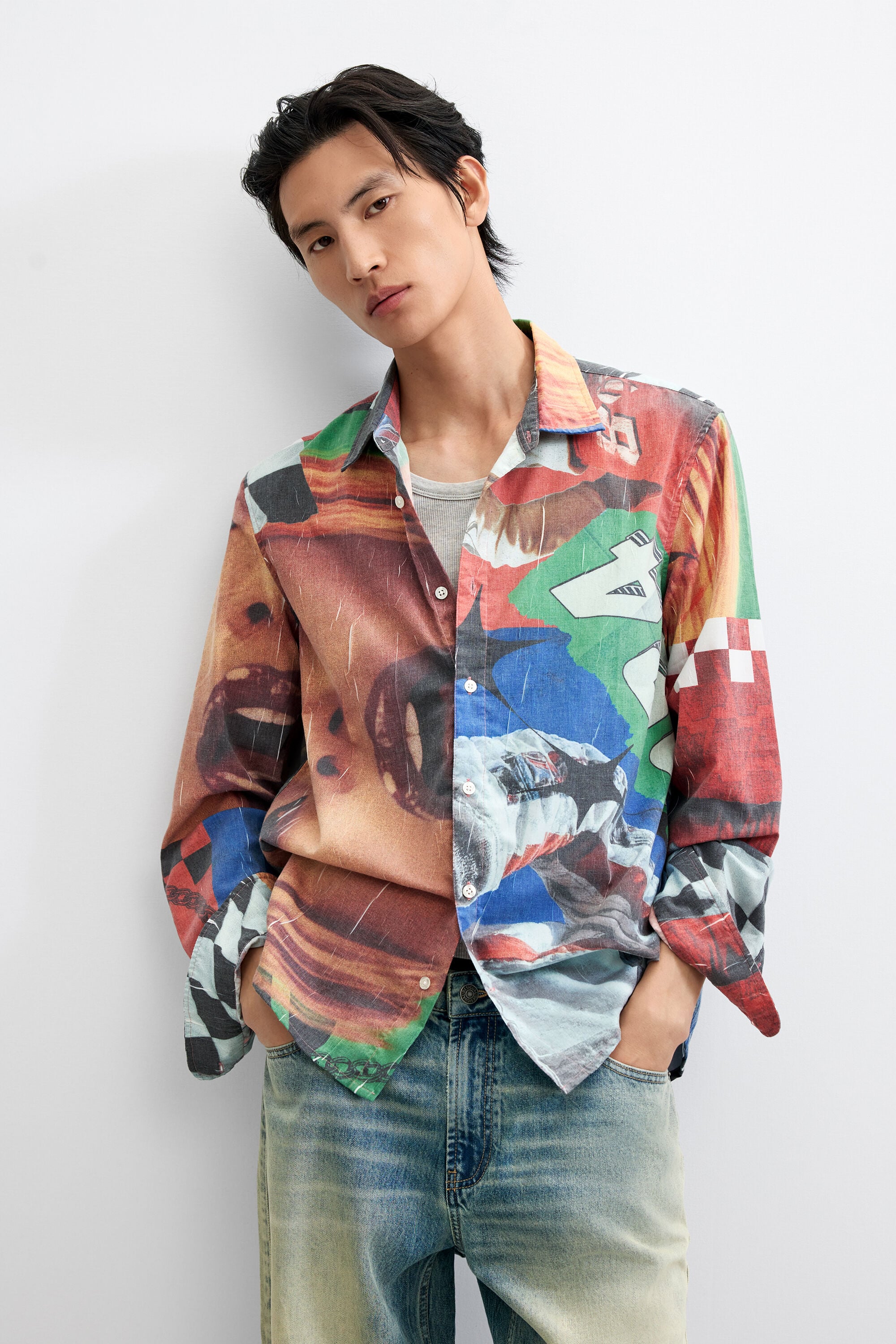 Desigual, Camisa estampado collage, Hombre, Rojo
