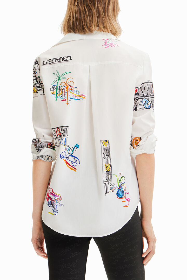 חולצה ארוכה מכופתרת עם איורים צבעוניים לנשים | Desigual