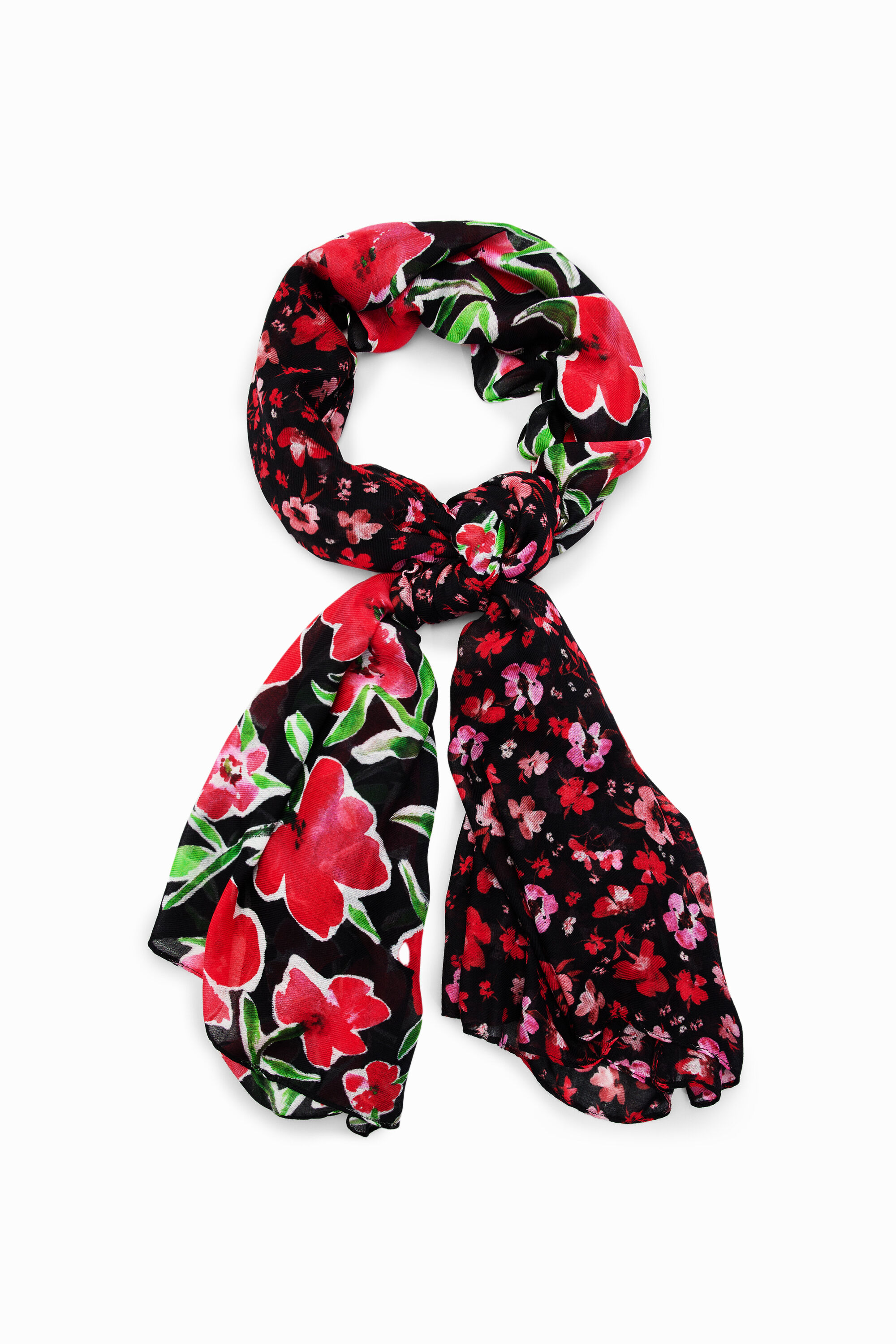 Rectangular floral foulard - BLACK - U