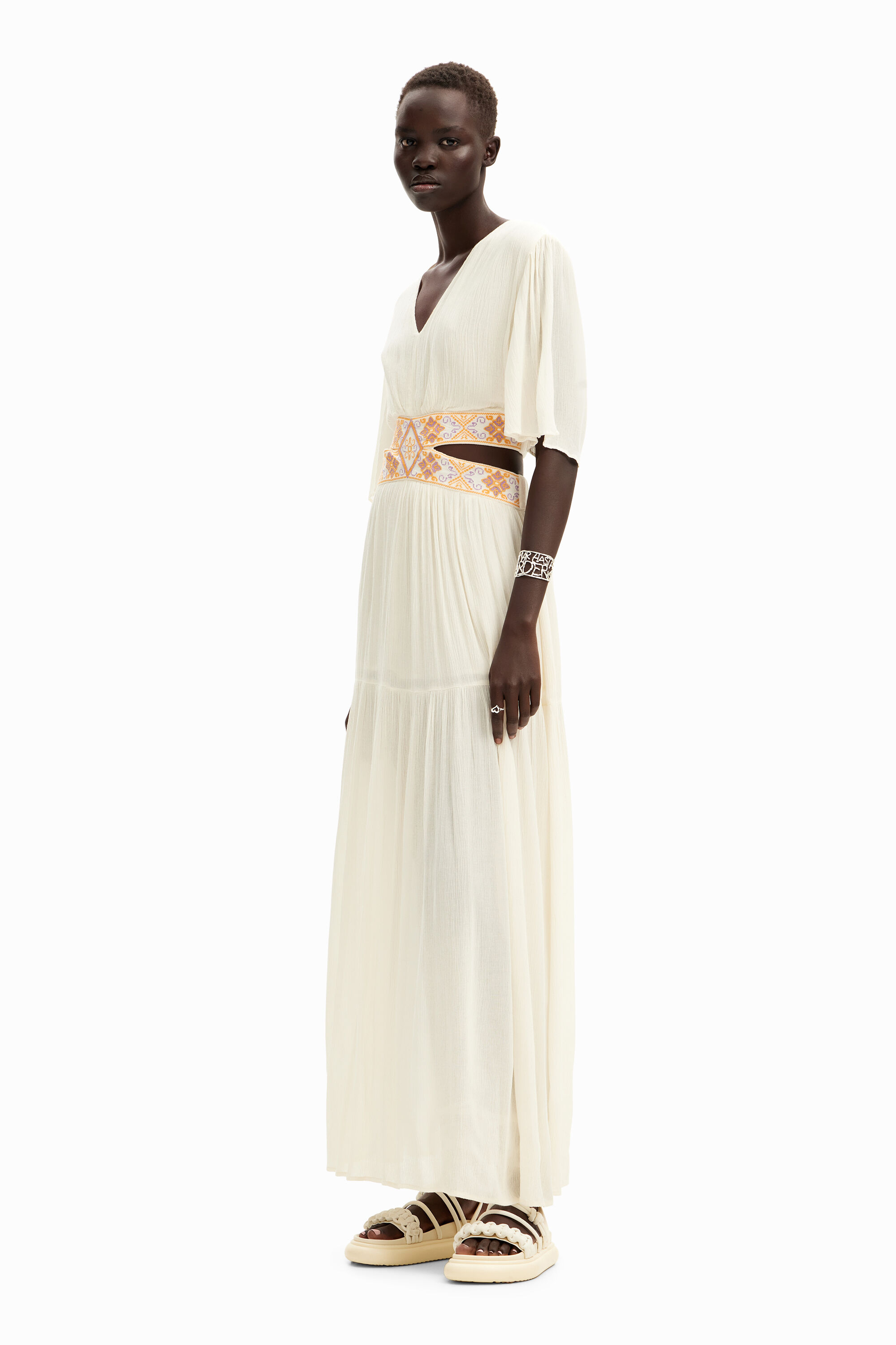 Shop Desigual Long Cut-out Dress In White