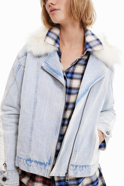Fur-effect trucker jacket