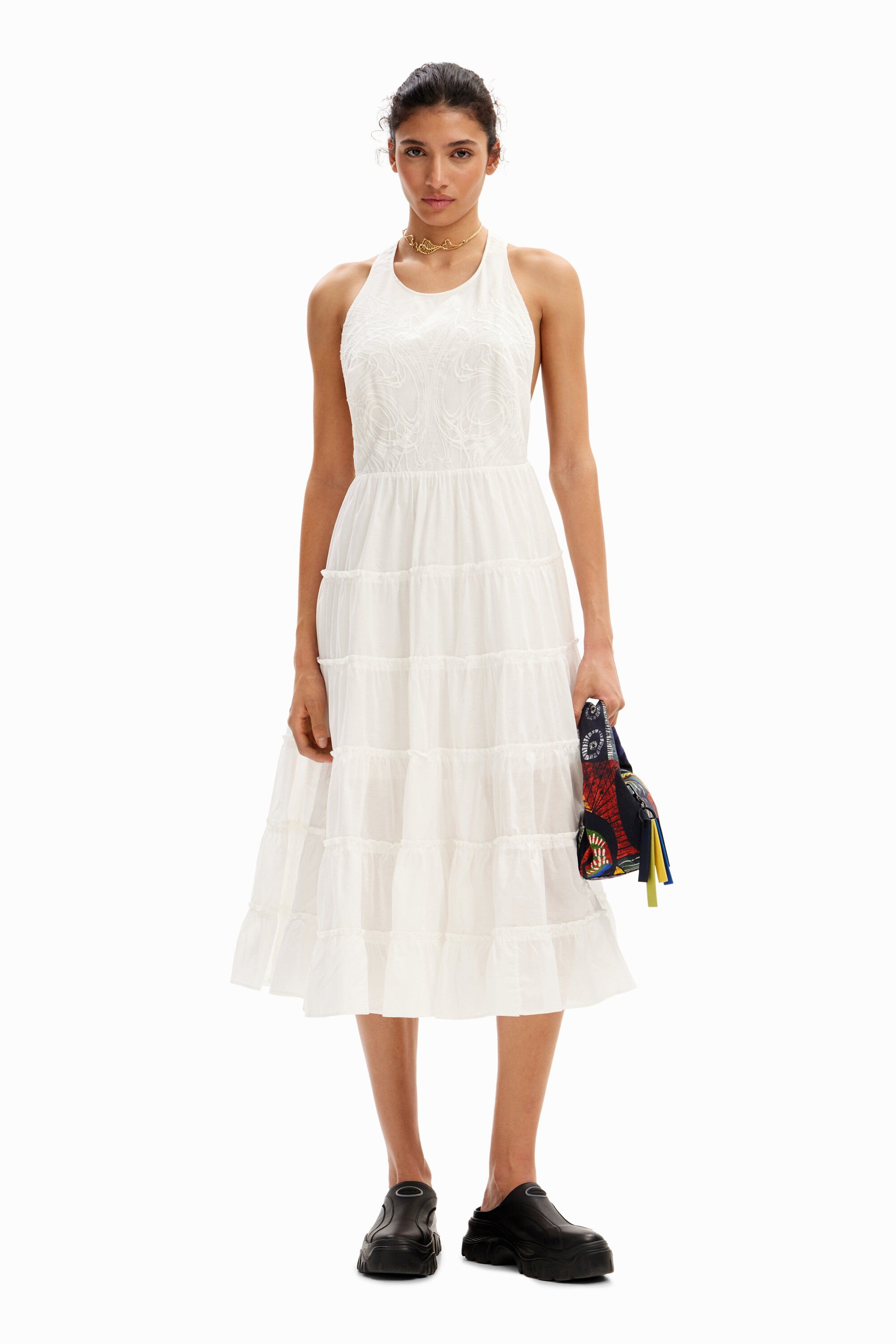 Shop Desigual M. Christian Lacroix Plunging Midi Dress In White