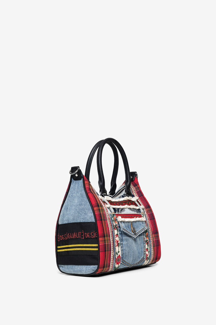 Patches red and denim shoulder bag | Desigual