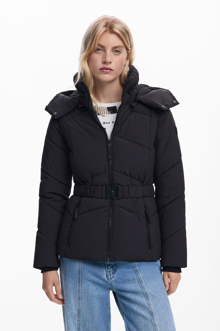 Belted padded jacket