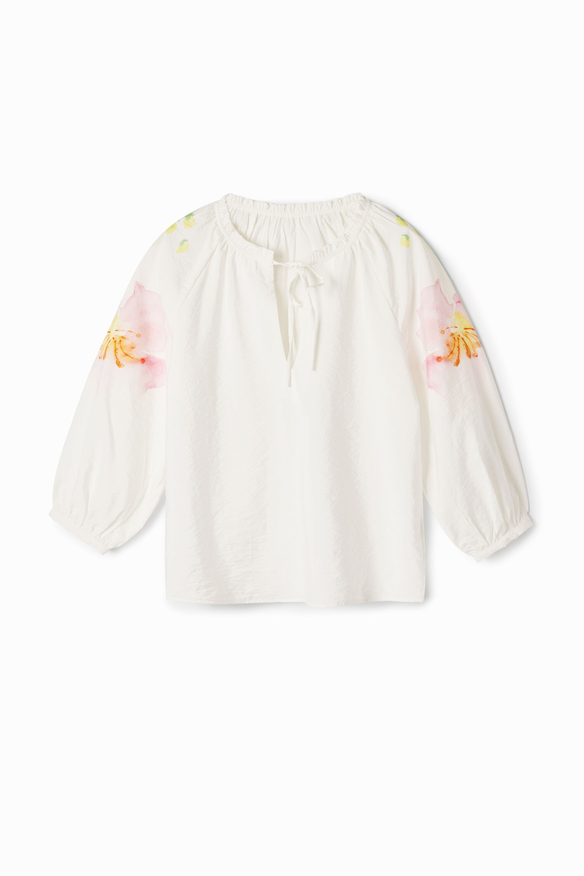 Desigual, Luftige Bluse mit Aquarellblumenmuster, Damen, Weiß, M