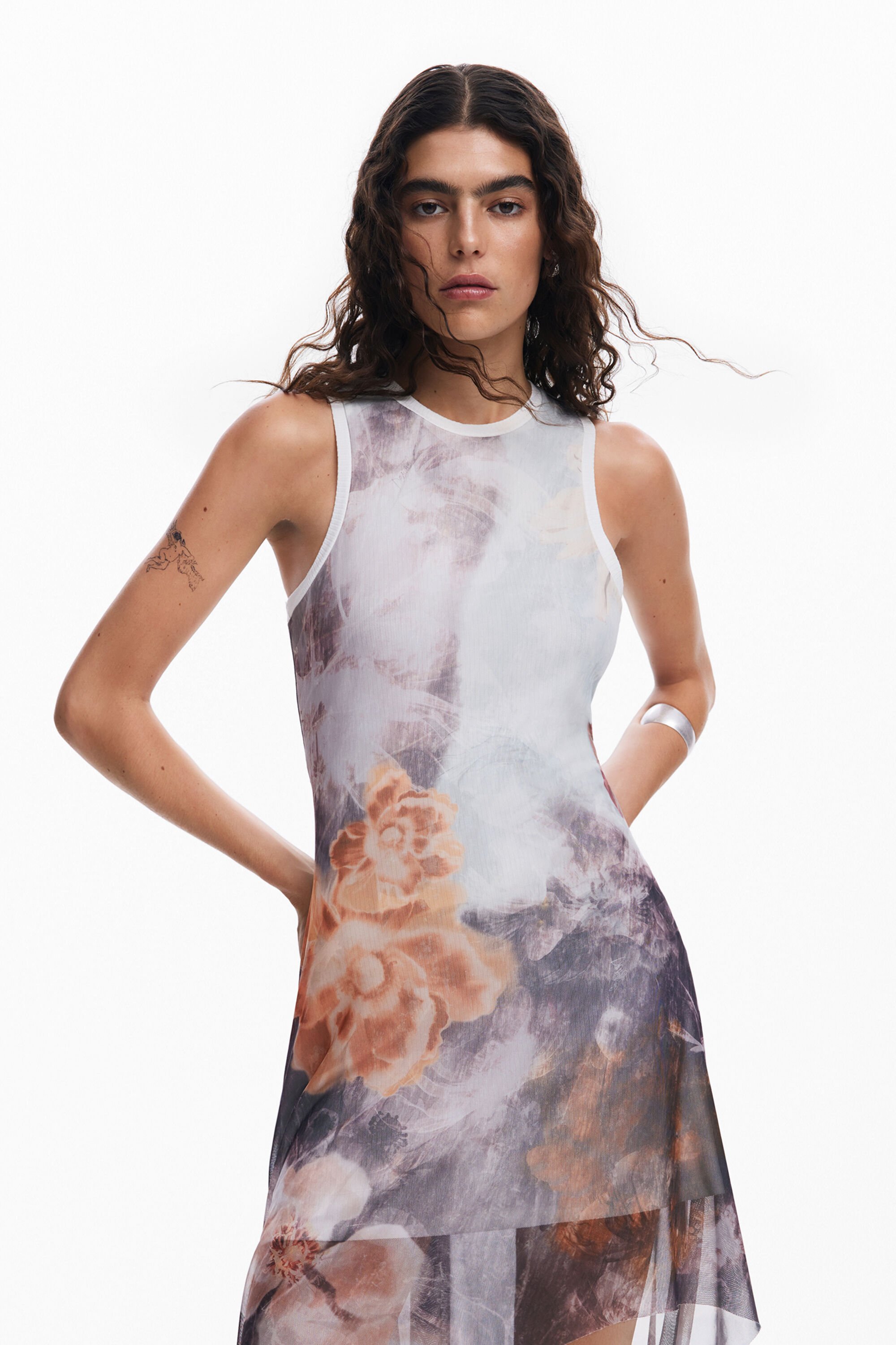 Desigual Women s Asymmetric Floral Dress Gray