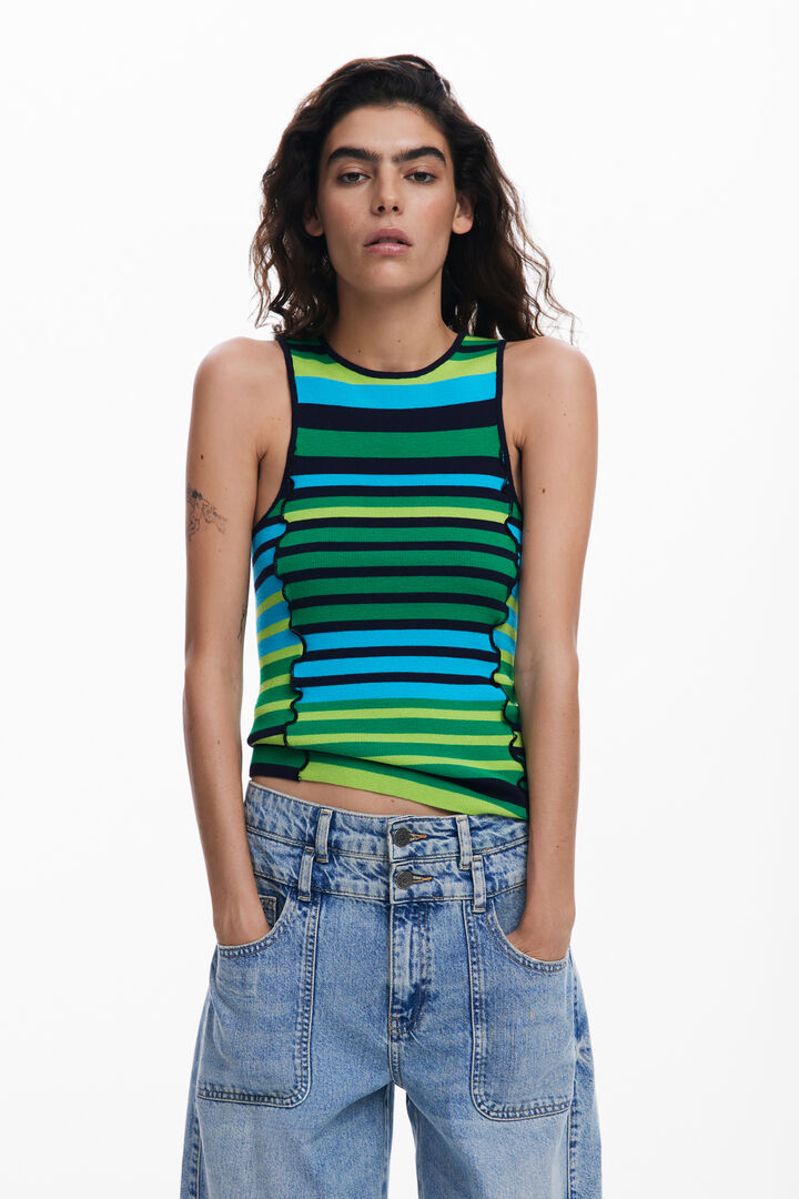 T-shirt en maille à rayures avec coutures | Desigual