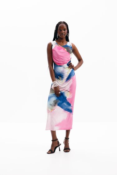 Vestit midi frunzit aquarel·la | Desigual